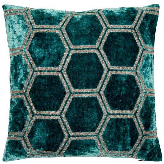 LARGE HEXAGON CUT VELVET TEAL 56 X 56
