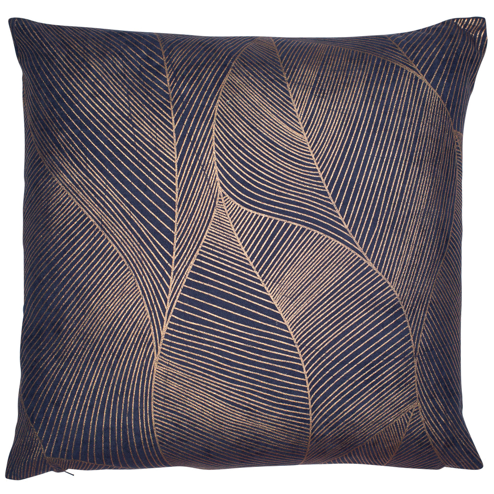 Copper Foil Leaf Print on Navy Linen Mix 50x50