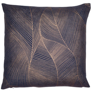 Copper Foil Leaf Print on Navy Linen Mix 50x50