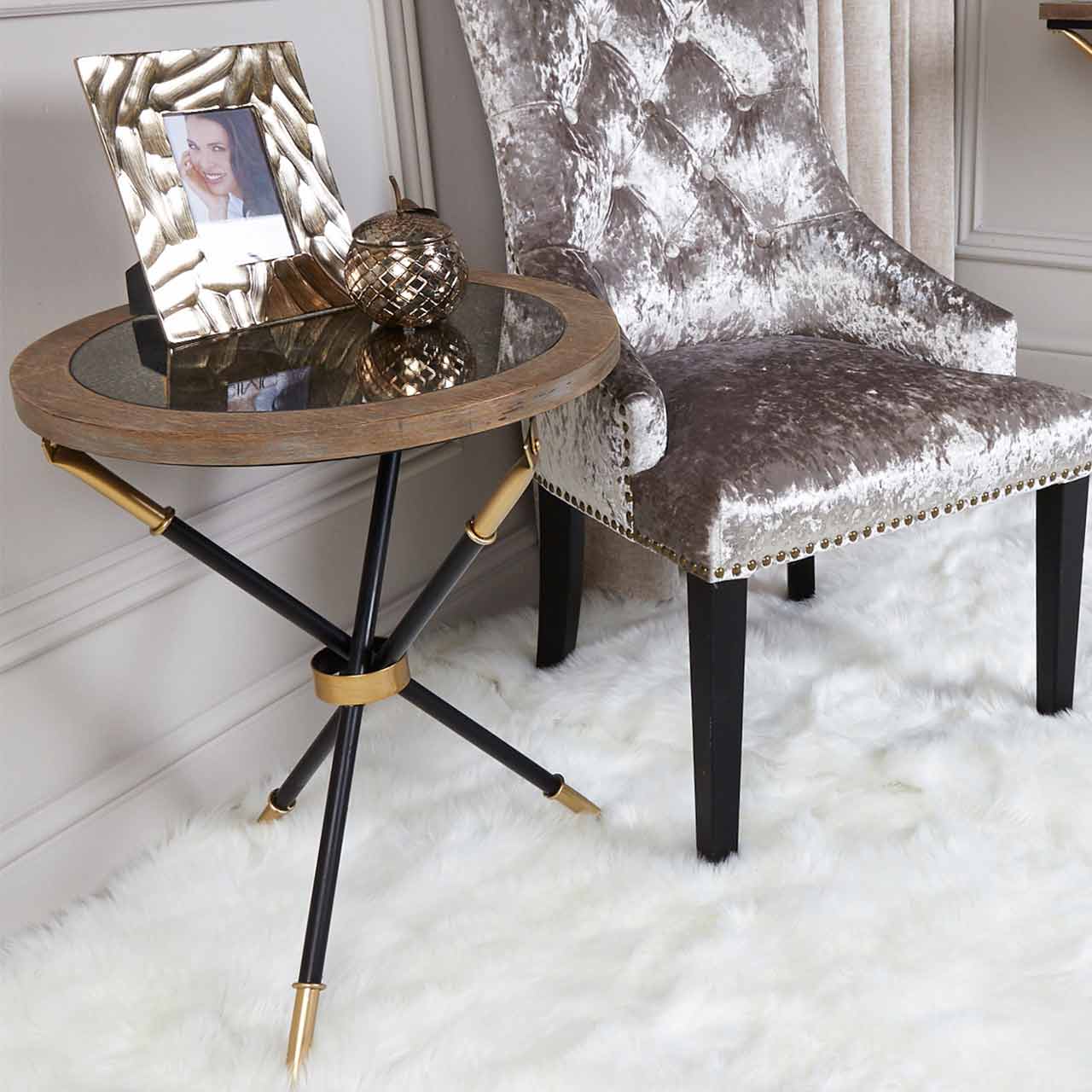 Oralie Black And Gold Metal End Table Ant Mirror Top