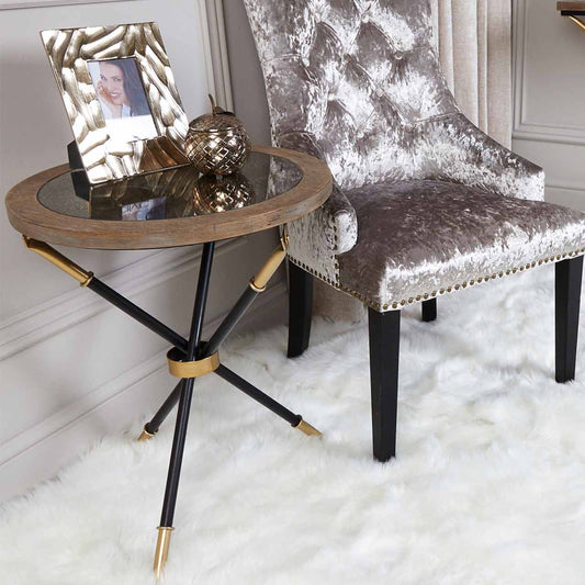 Oralie Black And Gold Metal End Table Ant Mirror Top