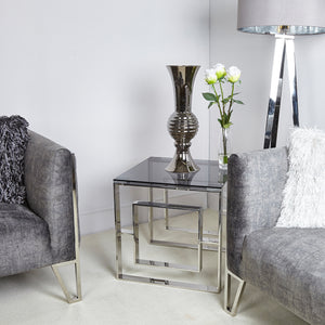Apex Stainless Steel End Table Smoked Glass Top – Dsp