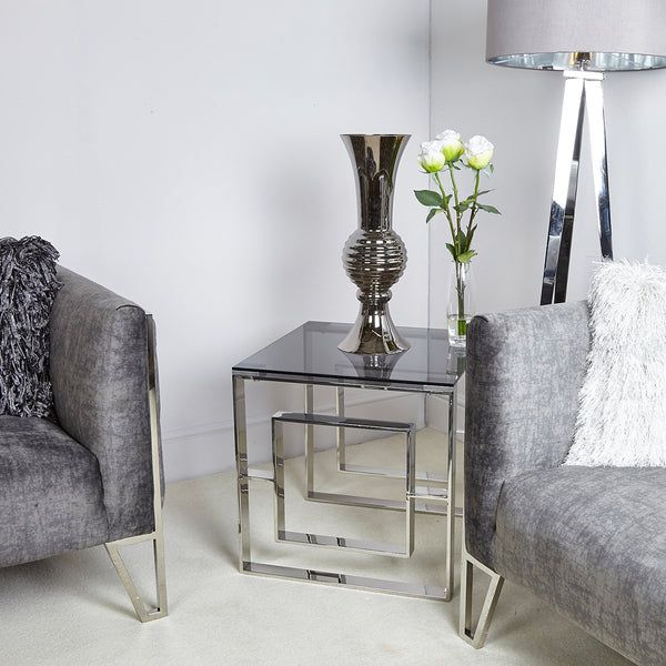 Apex Stainless Steel End Table Smoked Glass Top – Dsp