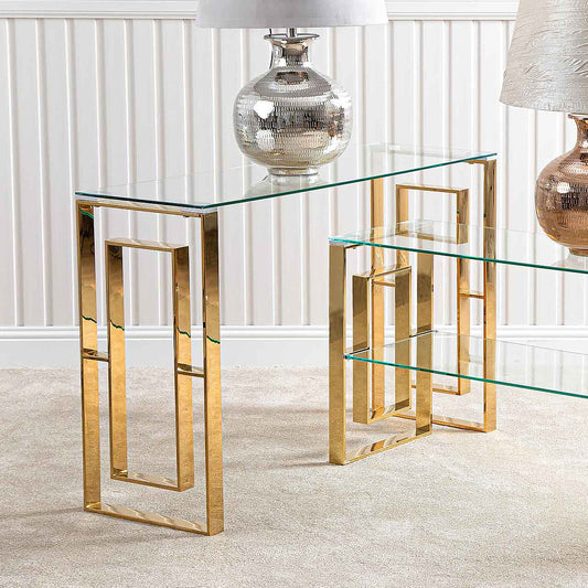 Apex Gold Metal Console Table Clear Glass Top - DSP