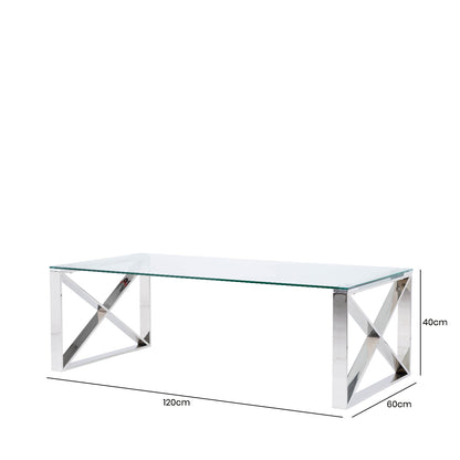 Zenith Stainless Steel Coffee Table Clear Glass Top