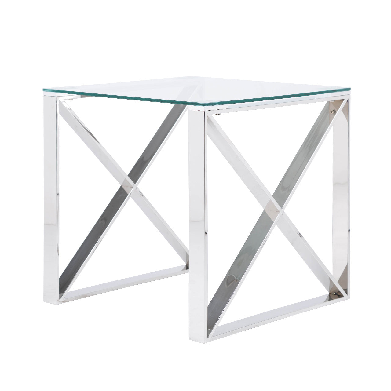 Zenith Stainless Steel End Table Clear Glass Top