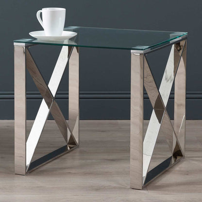 Zenith Stainless Steel End Table Clear Glass Top