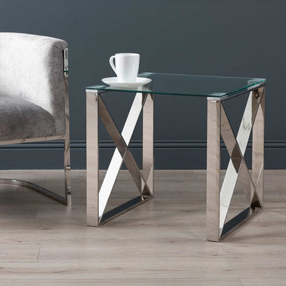 Zenith Stainless Steel End Table Clear Glass Top