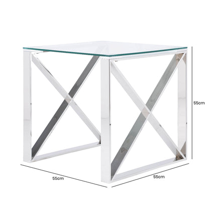 Zenith Stainless Steel End Table Clear Glass Top