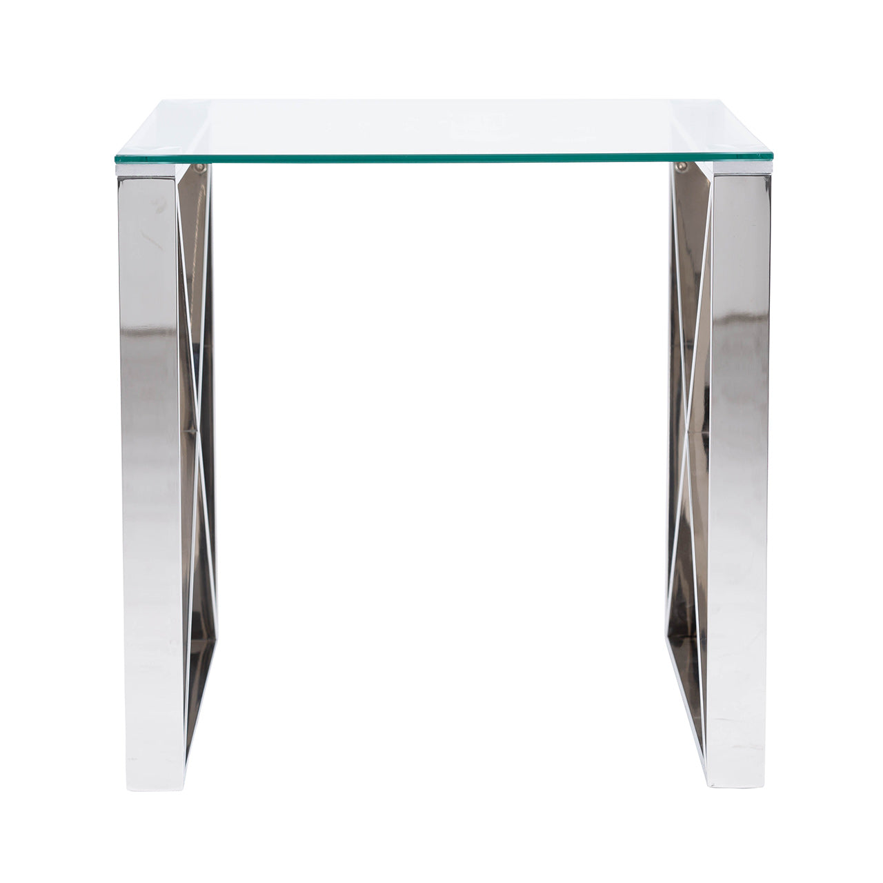 Zenith Stainless Steel End Table Clear Glass Top