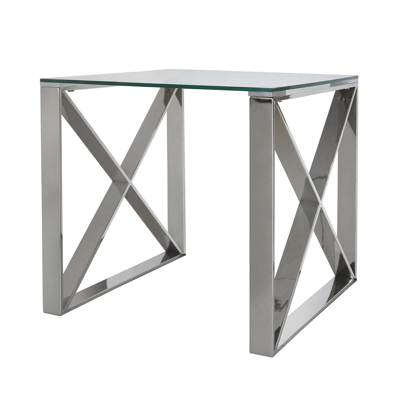 Zenith Stainless Steel End Table Clear Glass Top