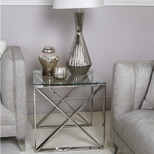 Zenith Stainless Steel End Table Clear Glass Top