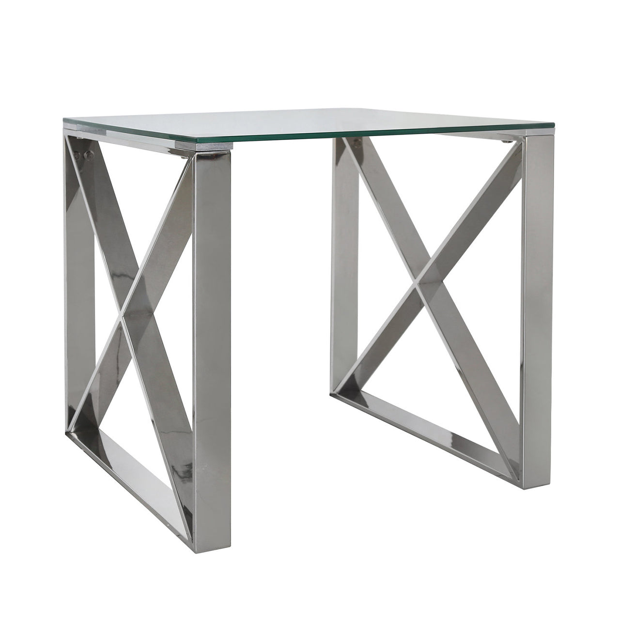 Zenith Stainless Steel End Table Clear Glass Top