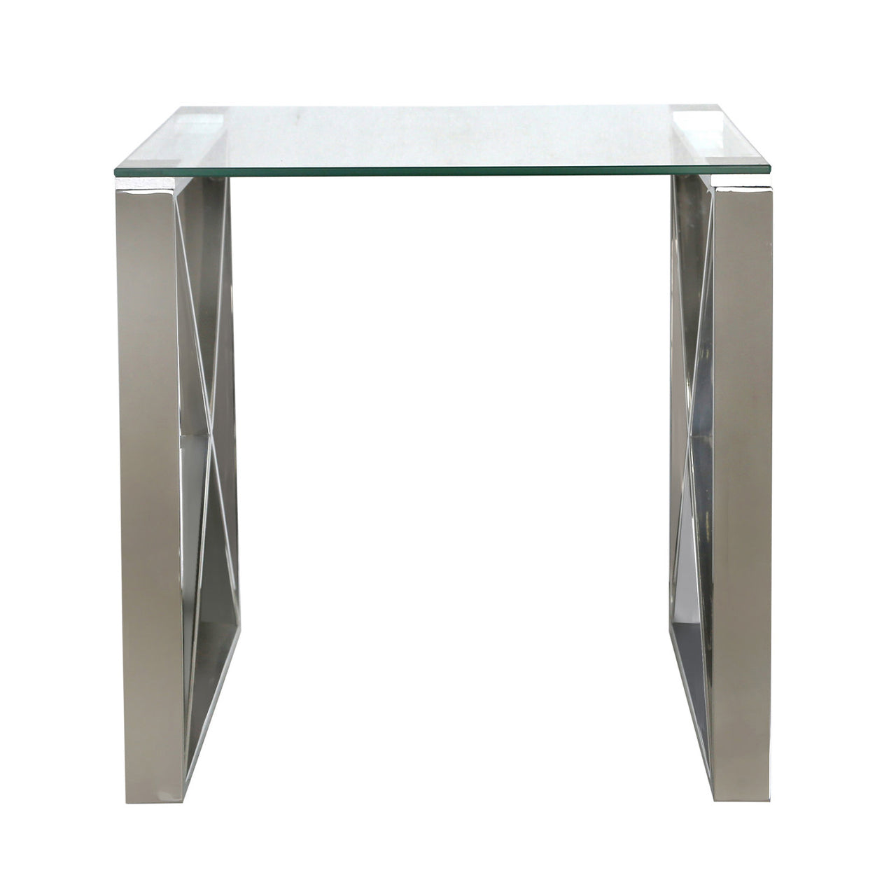 Zenith Stainless Steel End Table Clear Glass Top