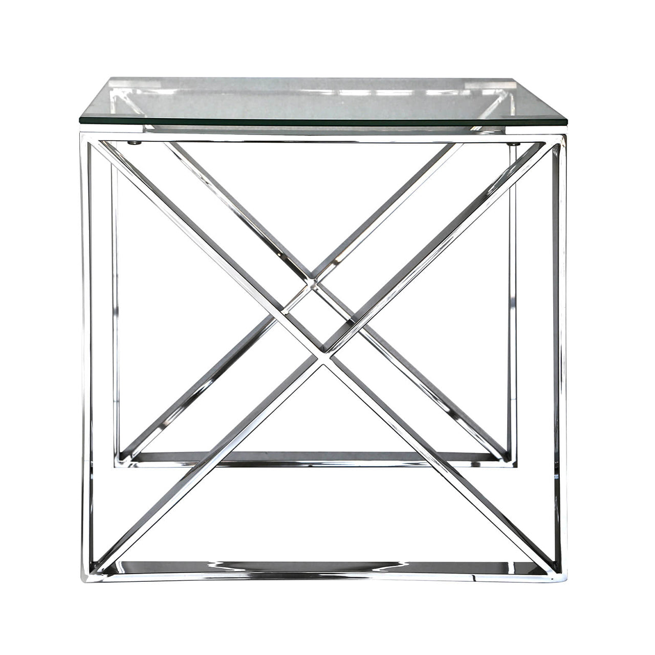 Zenith Stainless Steel End Table Clear Glass Top