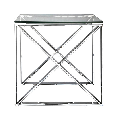 Zenith Stainless Steel End Table Clear Glass Top