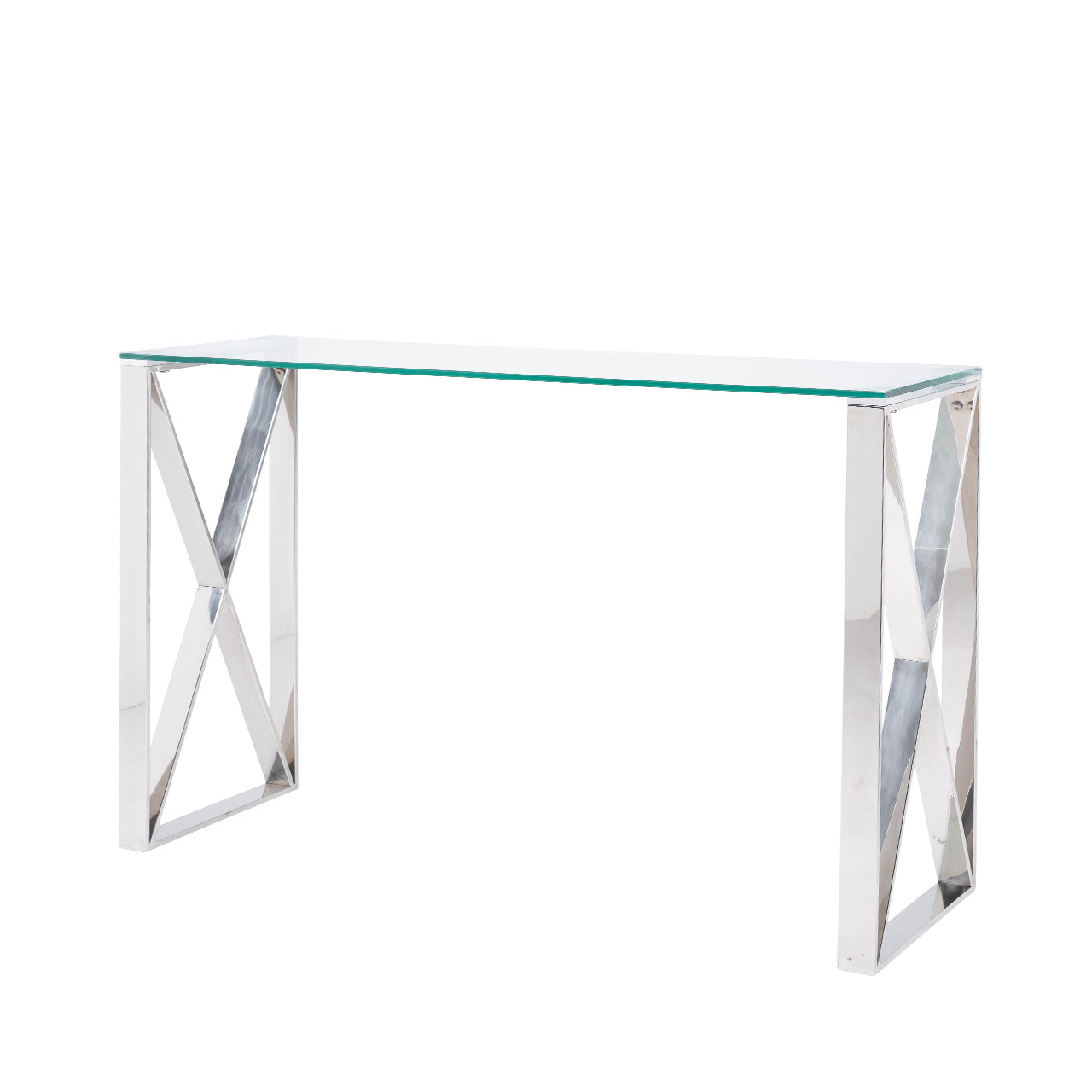 Zenith Stainless Steel Console Table Clear Glass Top