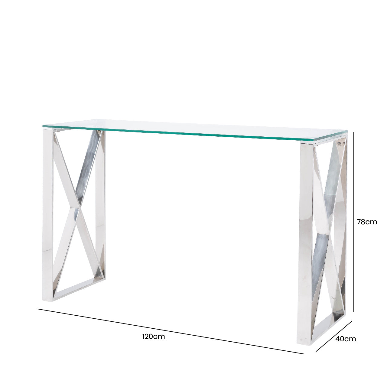 Zenith Stainless Steel Console Table Clear Glass Top