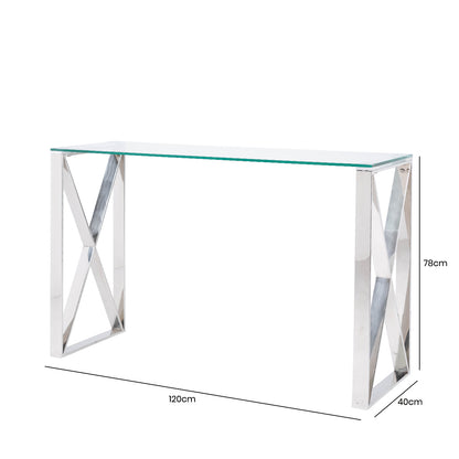 Zenith Stainless Steel Console Table Clear Glass Top