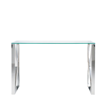 Zenith Stainless Steel Console Table Clear Glass Top