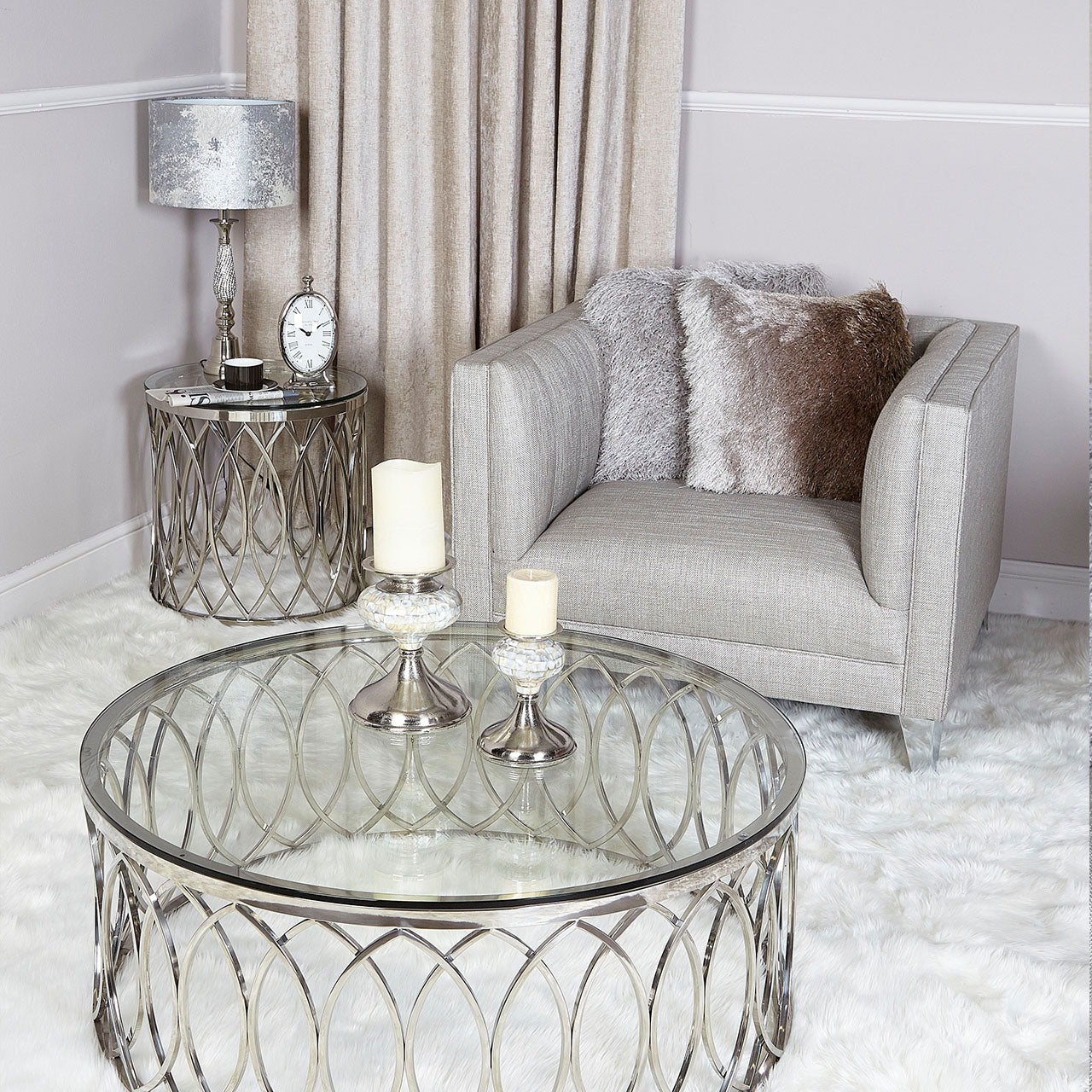 Willow Chrome Metal and Glass End Table-TOP