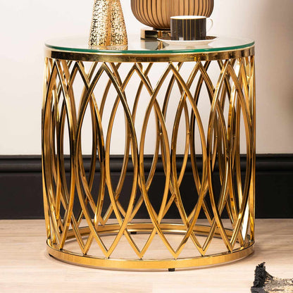 Willow Gold Metal and Glass End Table-TOP