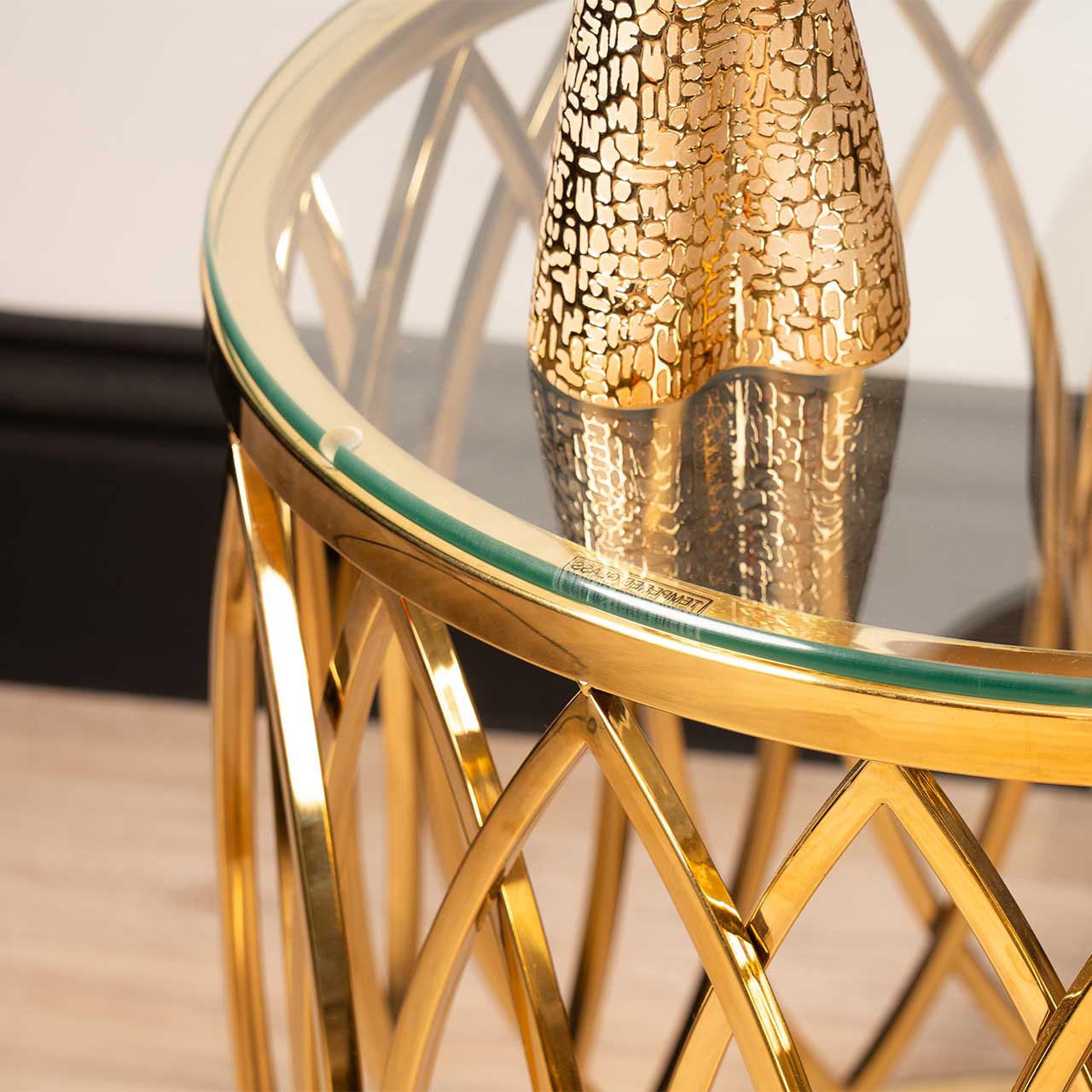 Willow Gold Metal and Glass End Table-TOP