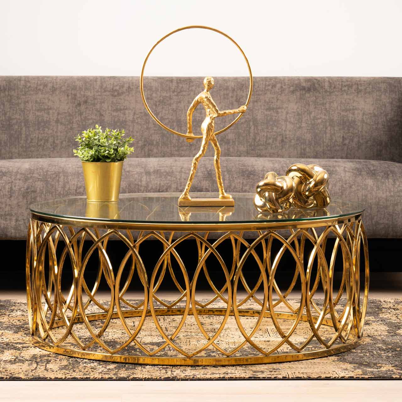 Willow Gold Metal and Glass Coffee Table-TOP