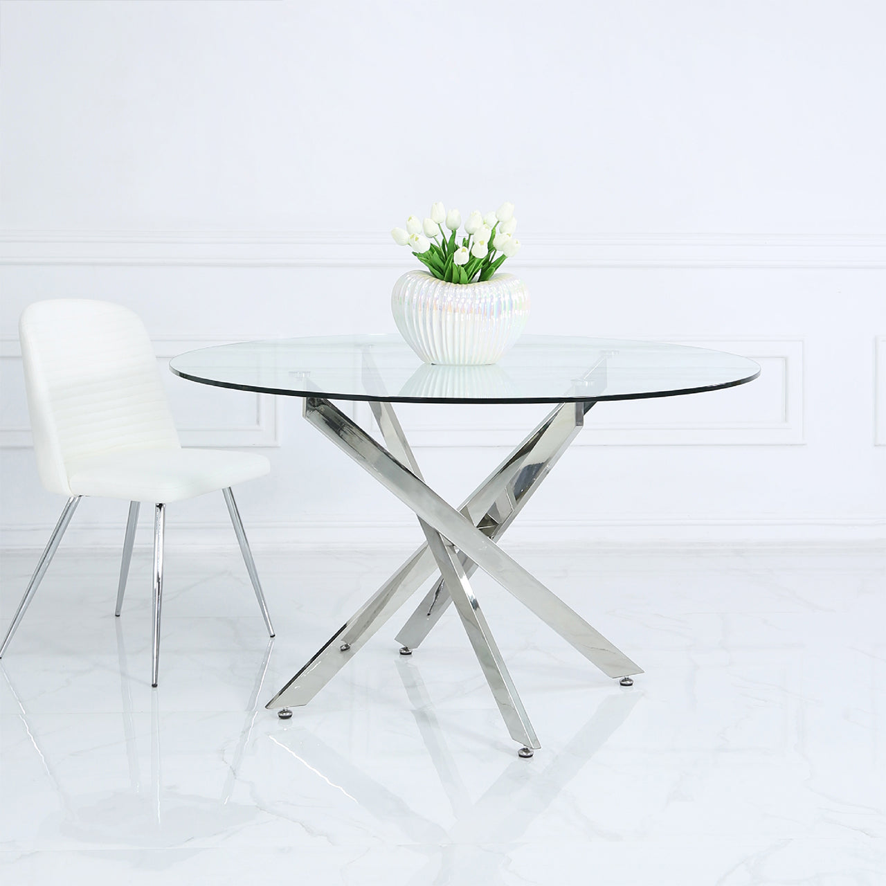 Nova 130cm Chrome And Glass  Round Dining Table-2 Parts