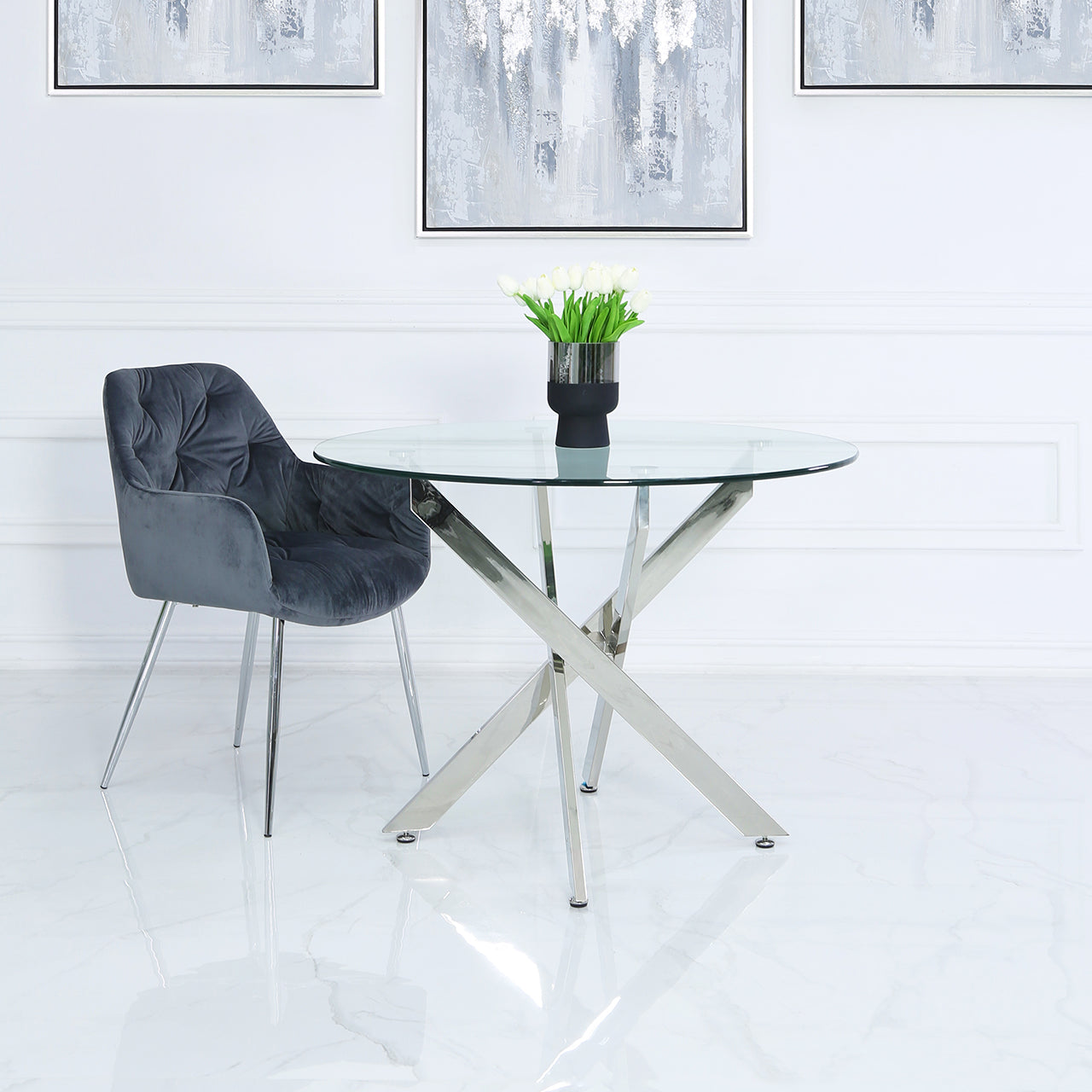Nova 100cm Chrome And Glass  Round Dining Table-2 Parts