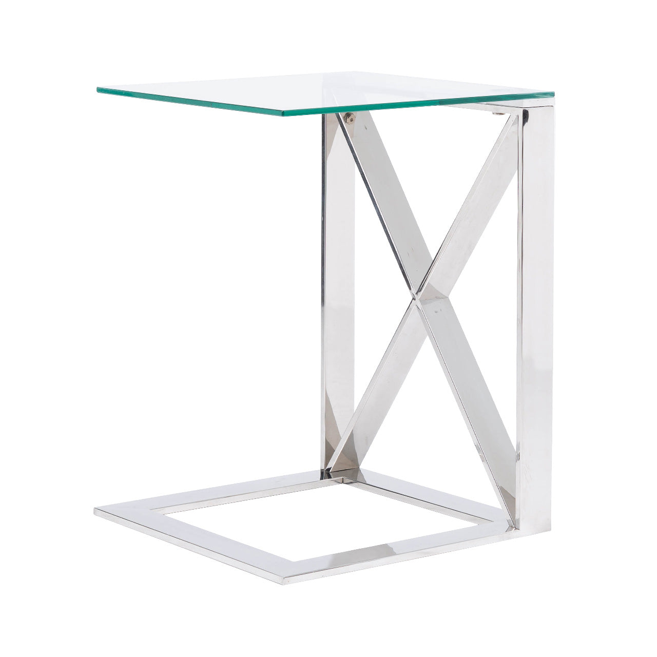 Zenith Stainless Steel Sofa Table Clear Glass Top