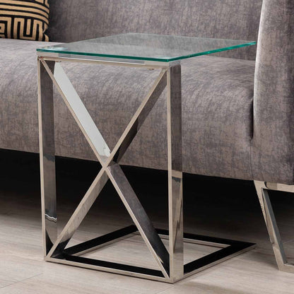 Zenith Stainless Steel Sofa Table Clear Glass Top