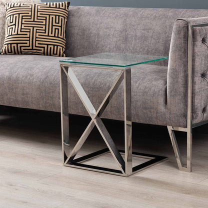 Zenith Stainless Steel Sofa Table Clear Glass Top