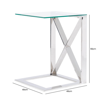 Zenith Stainless Steel Sofa Table Clear Glass Top