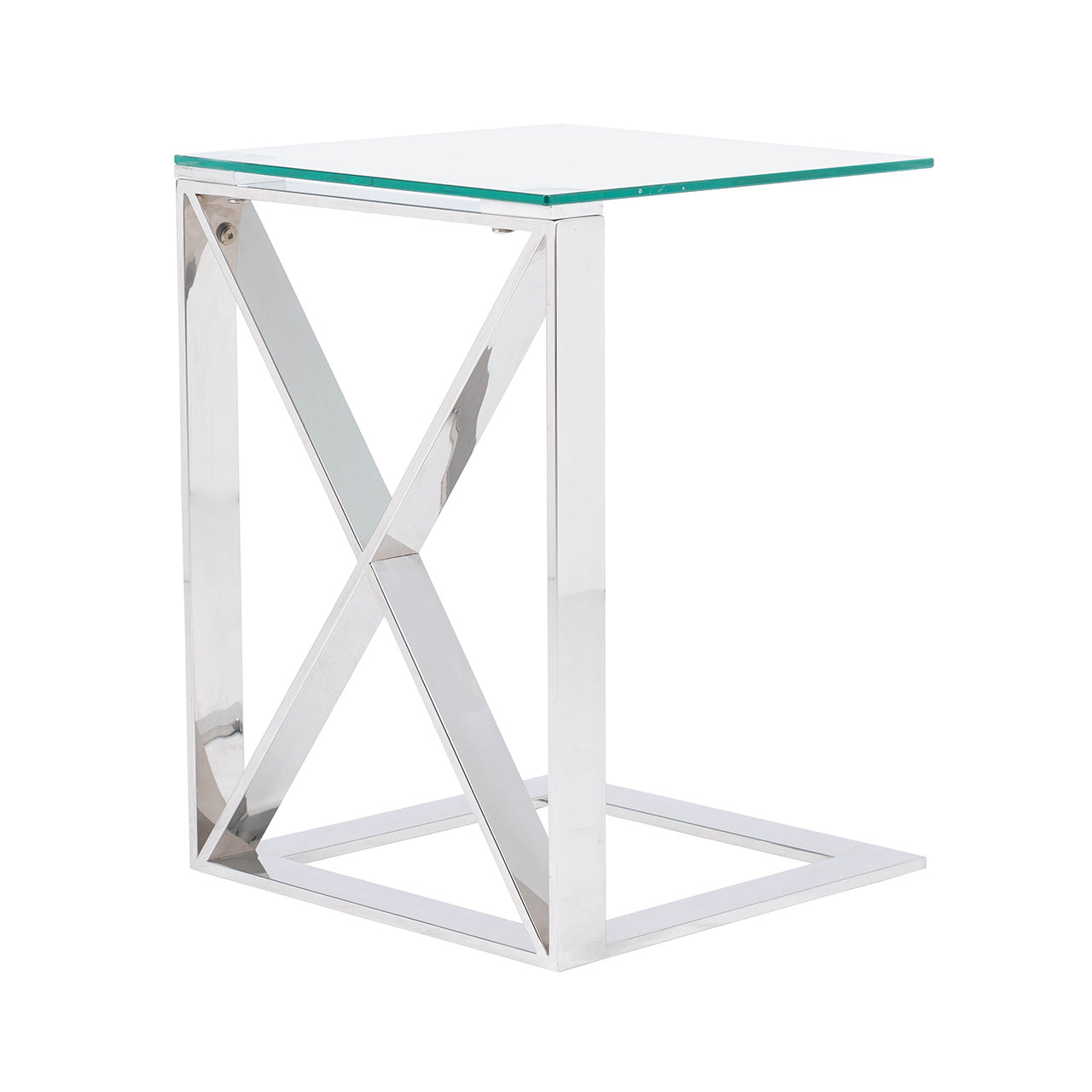 Zenith Stainless Steel Sofa Table Clear Glass Top