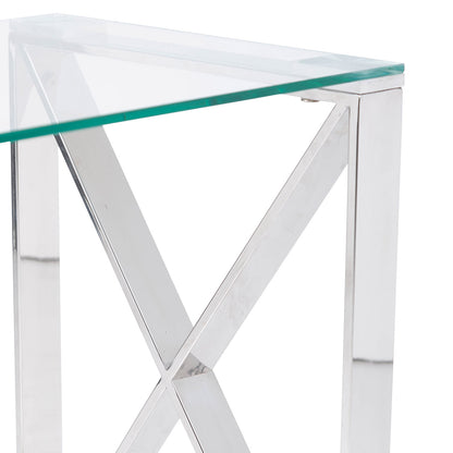 Zenith Stainless Steel Sofa Table Clear Glass Top