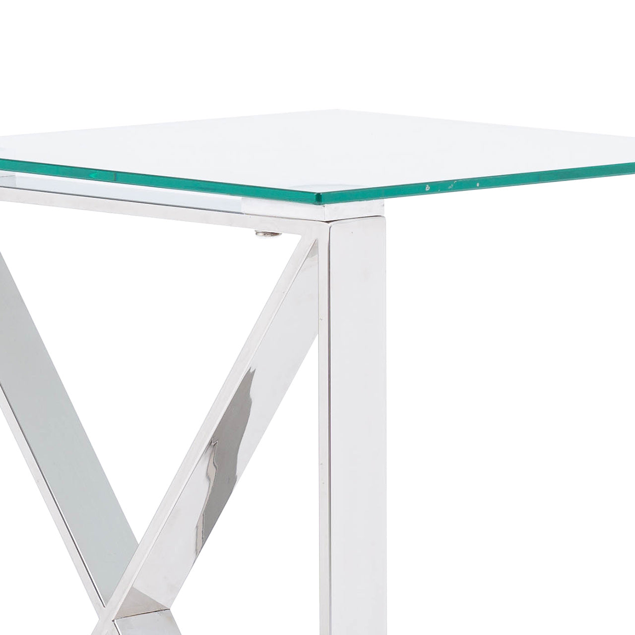 Zenith Stainless Steel Sofa Table Clear Glass Top