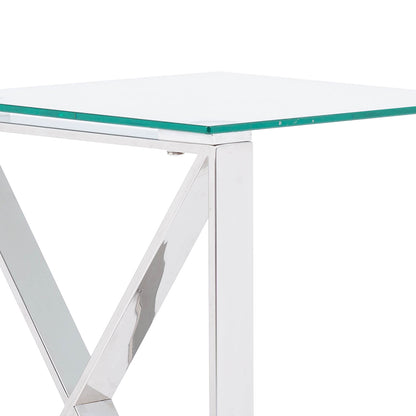 Zenith Stainless Steel Sofa Table Clear Glass Top