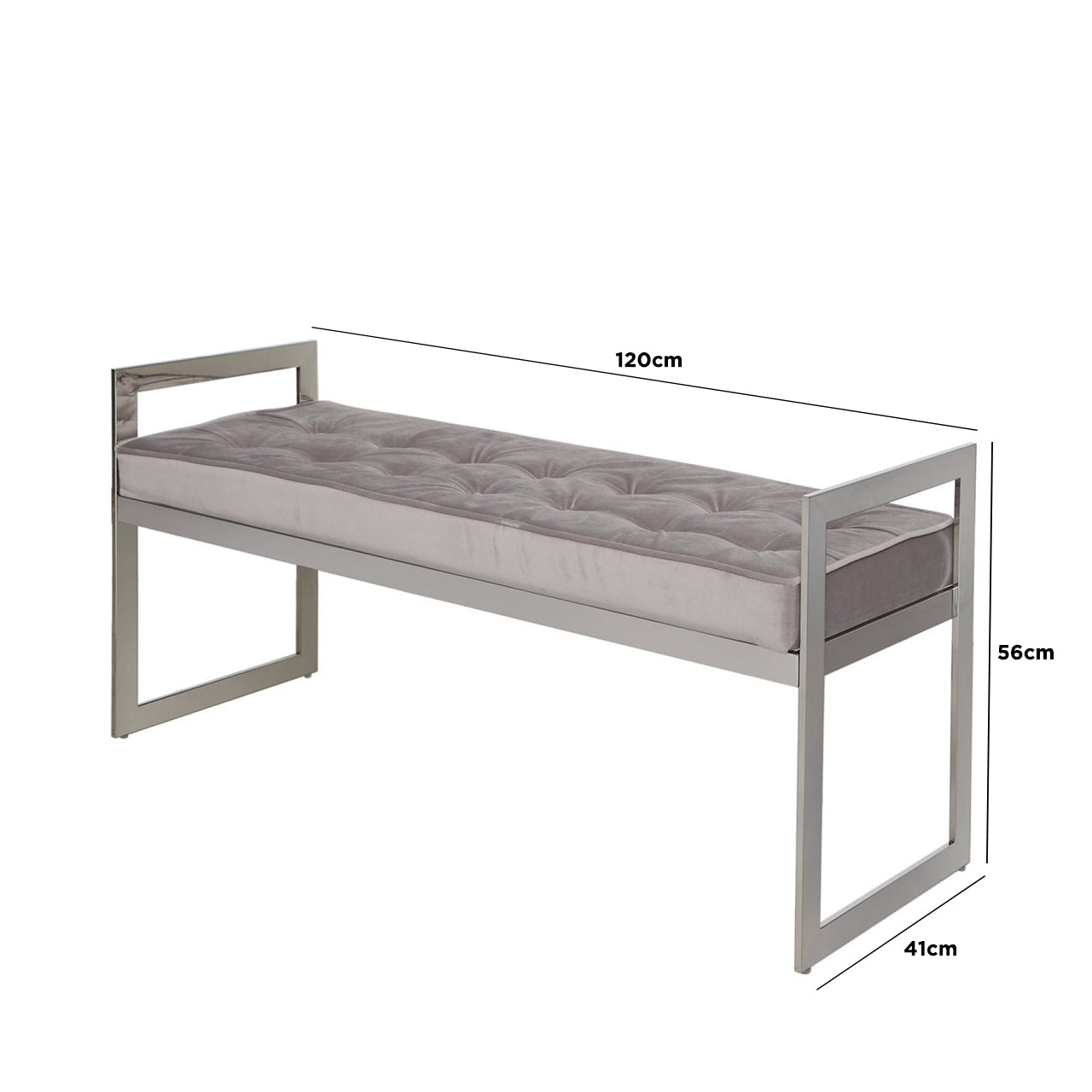 Zenith Stainless Steel Bench With Grey Fabric Seat