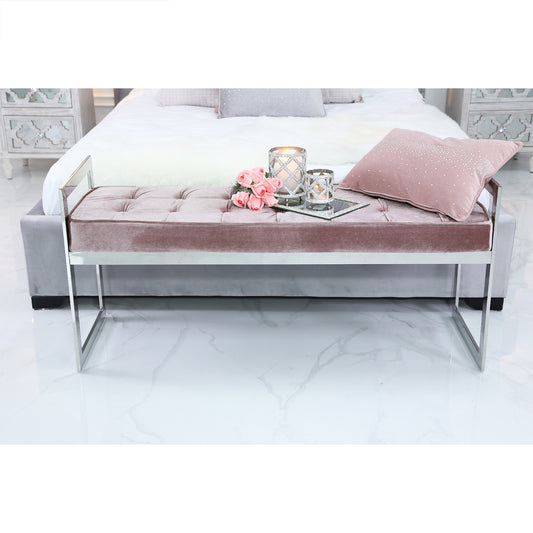 Zenith Stainless Steel Bench With Rose Pink Fabric Seat