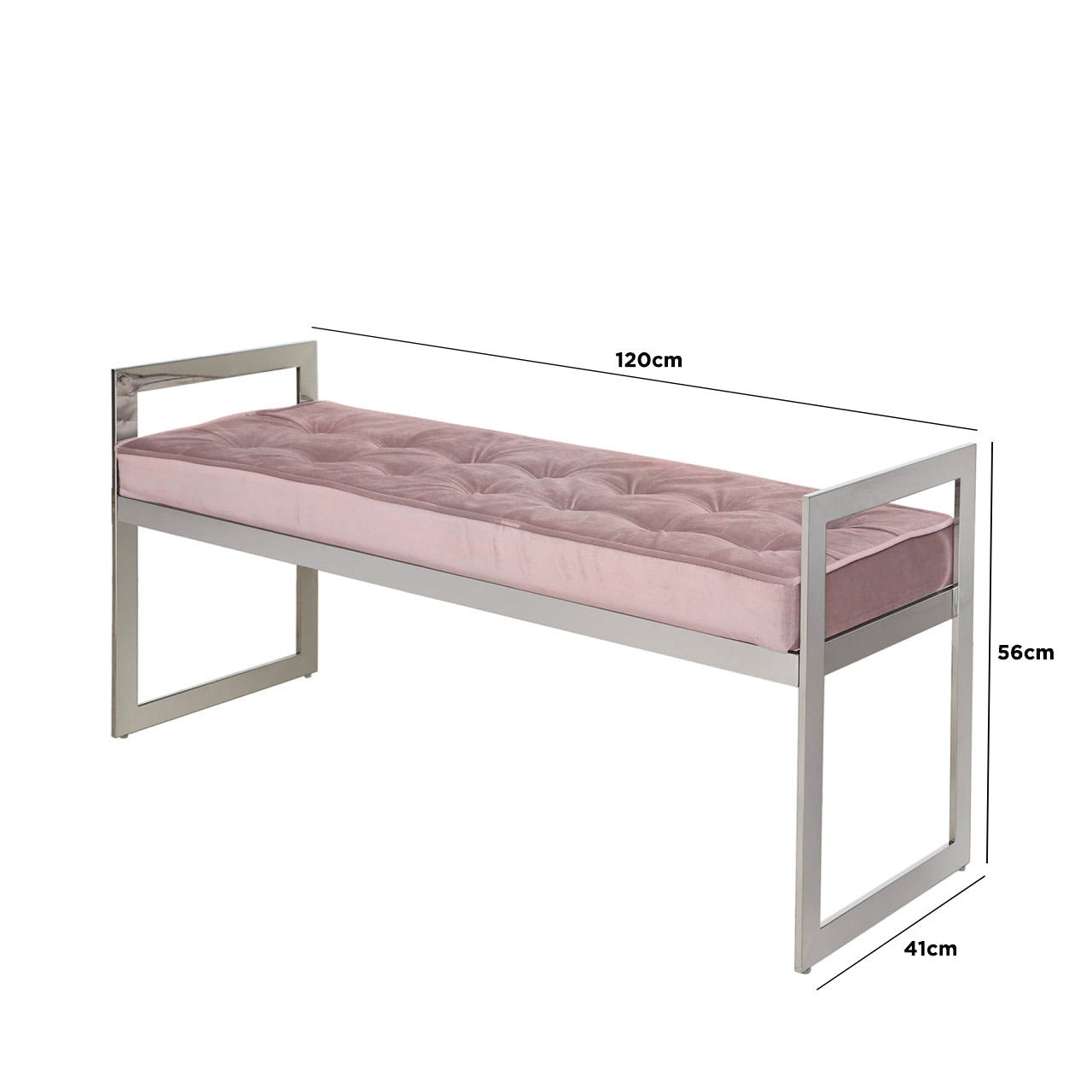 Zenith Stainless Steel Bench With Rose Pink Fabric Seat