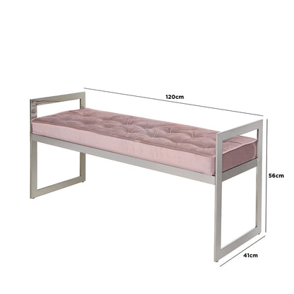 Zenith Stainless Steel Bench With Rose Pink Fabric Seat