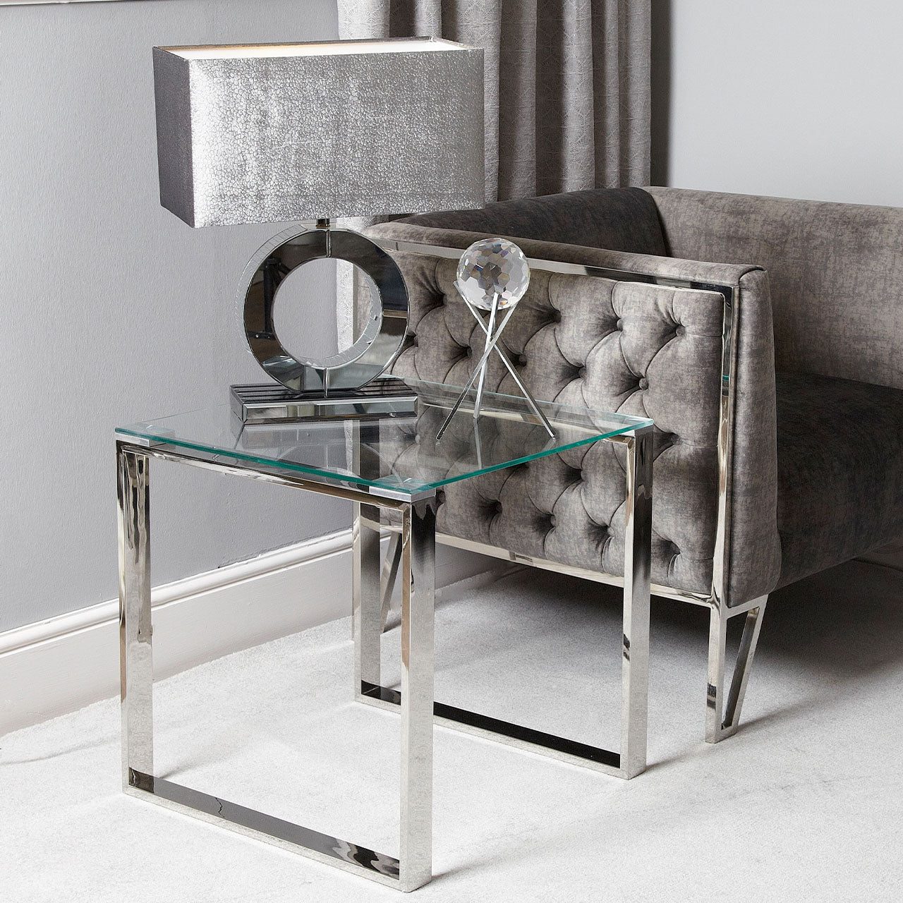 Harry Stainless Steel End Table Clear Glass Top