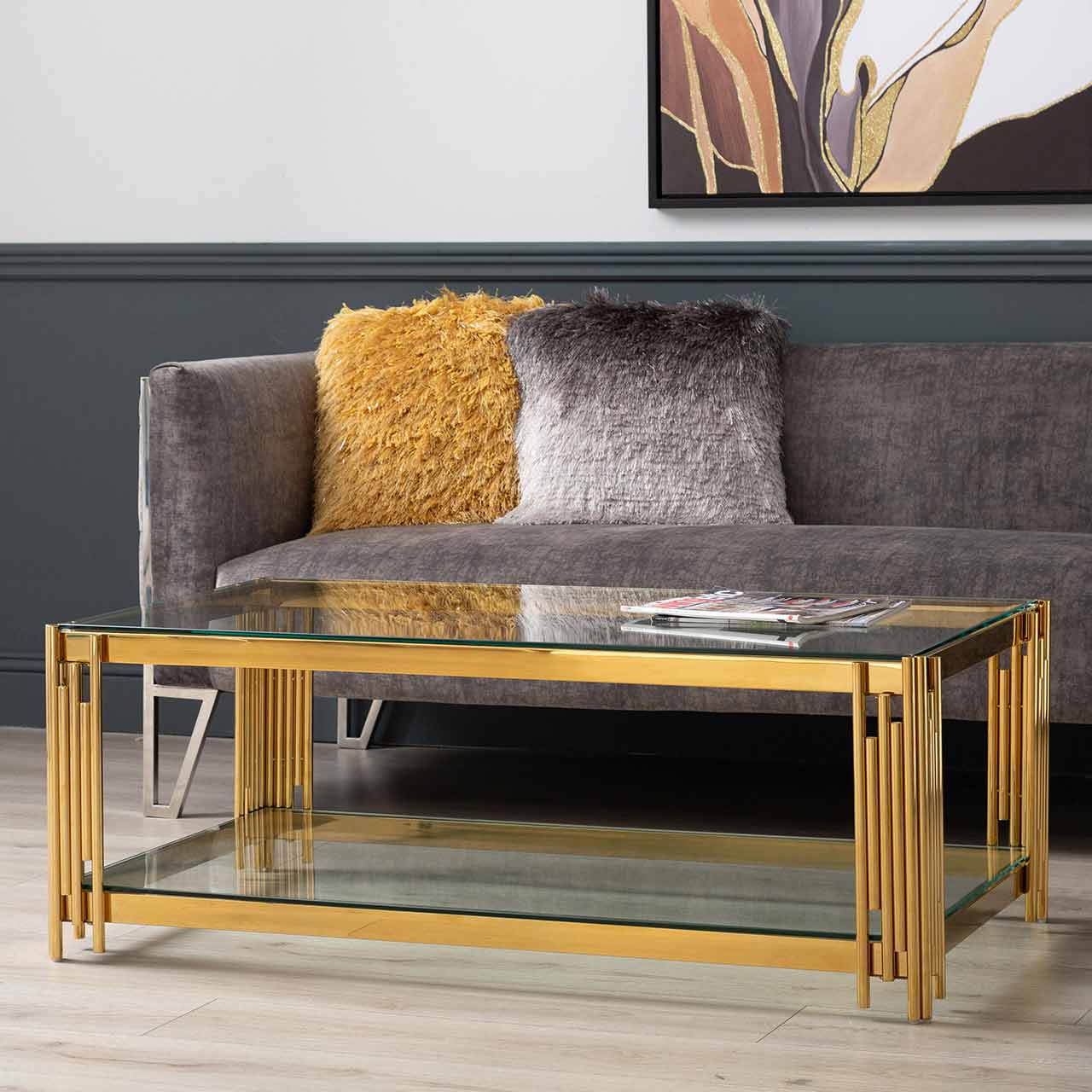 Cohen Gold Steel Tubes & Clear Glass Coffee Table
