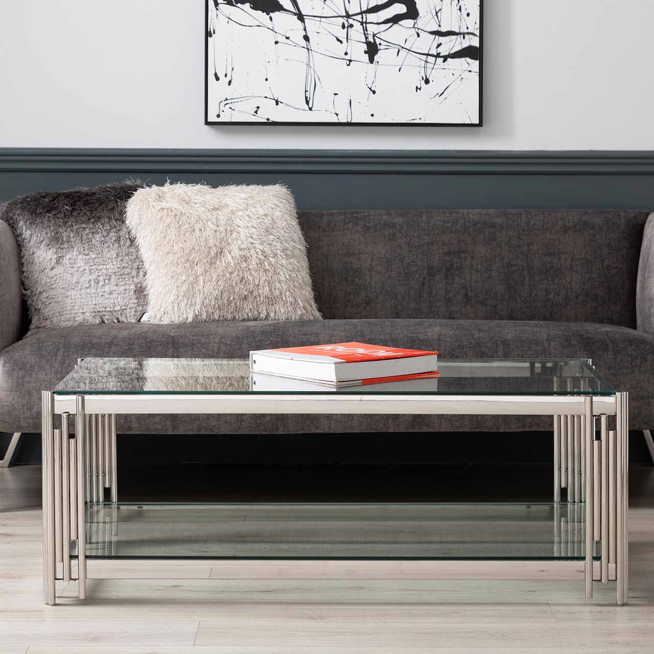 Cohen Steel Tubes & Clear Glass Coffee Table