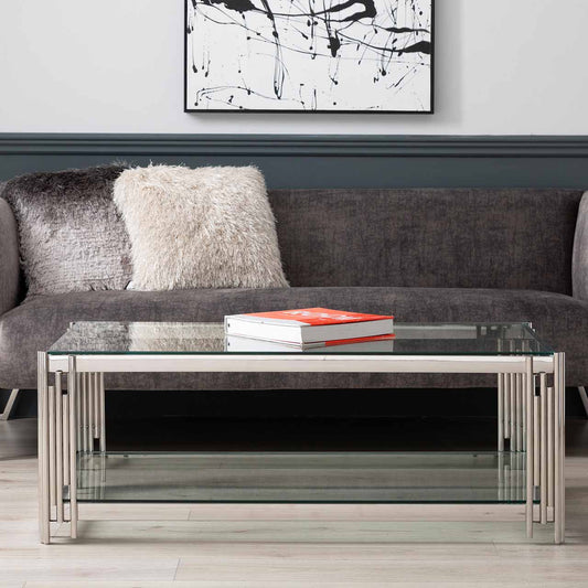 Cohen Steel Tubes & Clear Glass Coffee Table