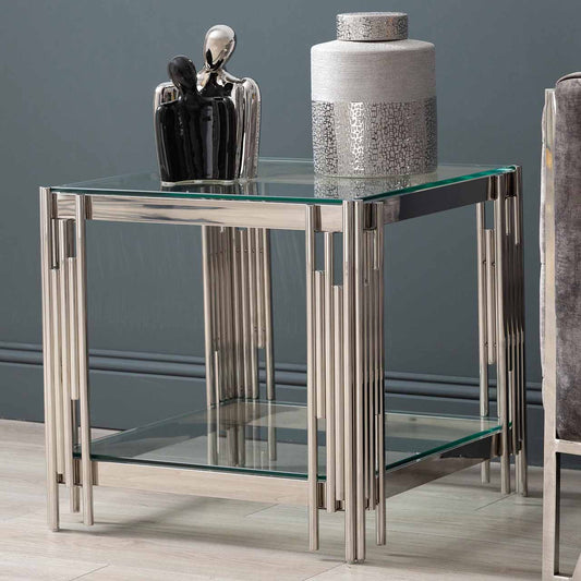 Cohen Steel Tubes & Clear Glass End Table