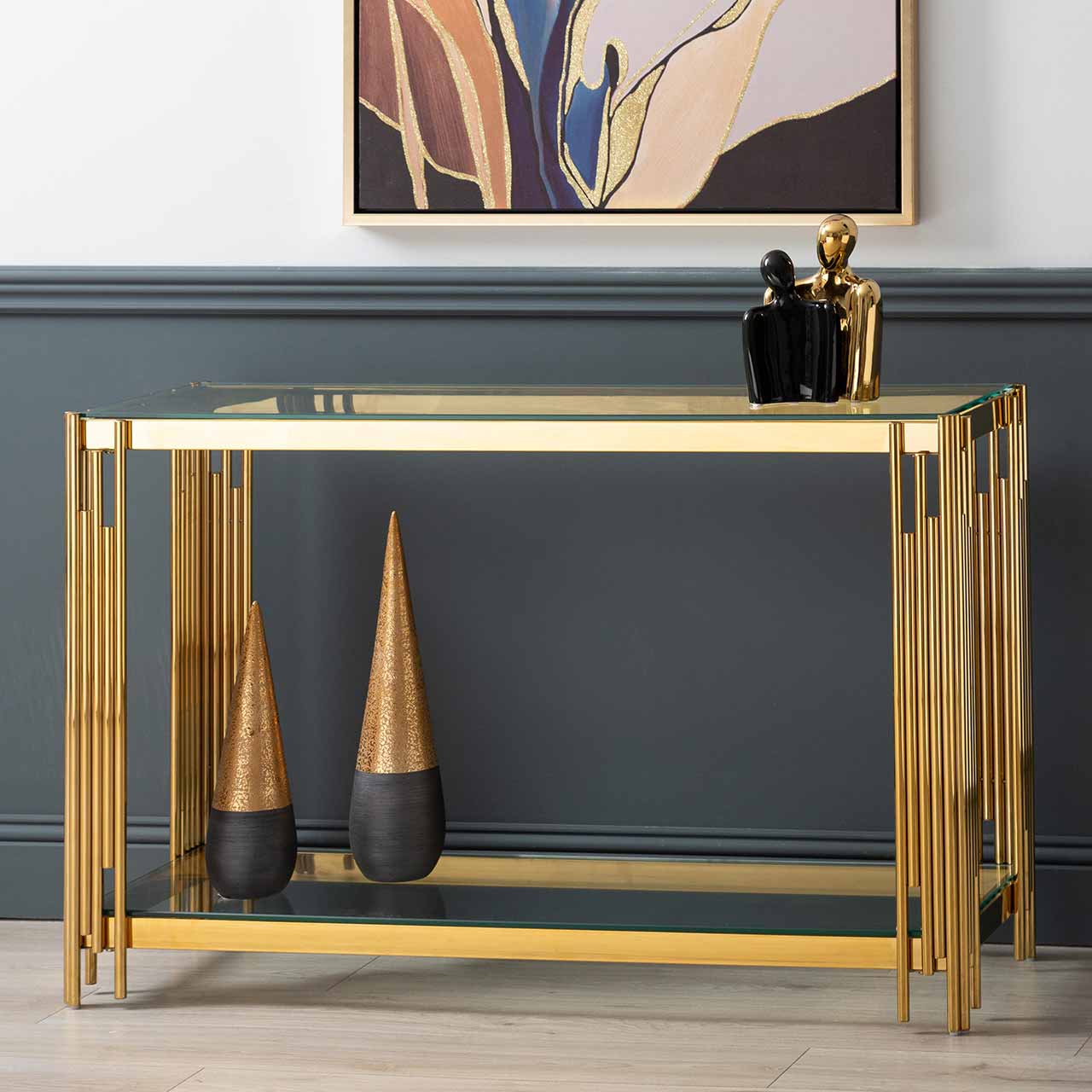 Cohen Gold Steel Tubes & Clear Glass Console Table