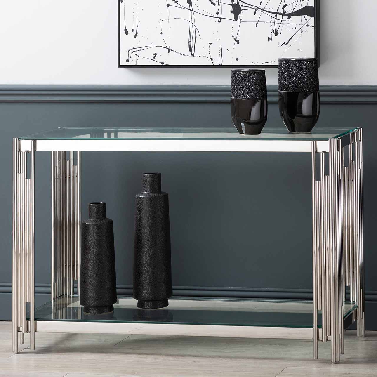Cohen Steel Tubes & Clear Glass Console Table