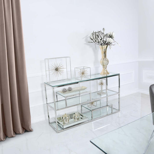 Harry Steel & Clear Glass 3 Tier Console Table